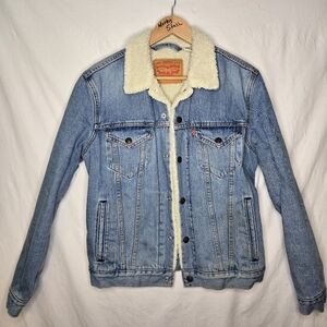 Levis Ladies Denim Blue Sherpa Jean Jacket Size Small